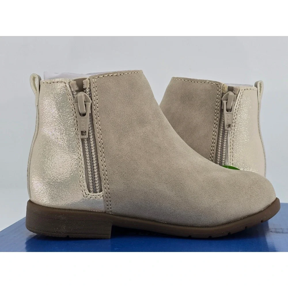 Stride Rite Carolyn Ankle Boots Little Kid 7.5M Taupe Metallic Ruffle -New